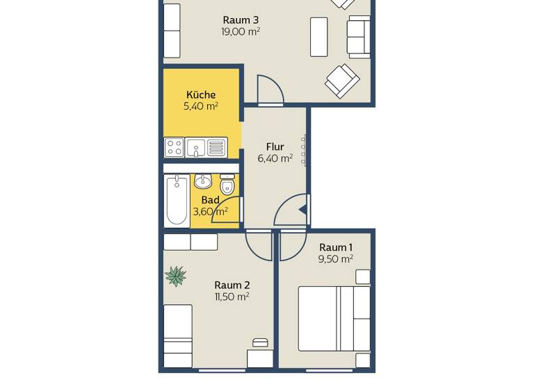 Wohnung zur Miete 408 € 3 Zimmer 54,6 m² Grassistr. 33 Zentrum-Süd Leipzig 04107