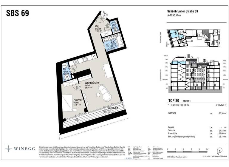 Wohnung zum Kauf - Erstbezug 798.000 € 2 Zimmer 55,4 m² Schönbrunnerstraße Wien 1050