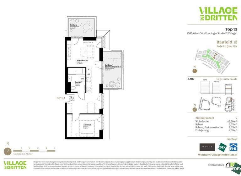 Terrassenwohnung zum Kauf - Erstbezug 365.000 € 2 Zimmer 45,5 m² 3. Geschoss Otto-Preminger-Straße Wien 1030