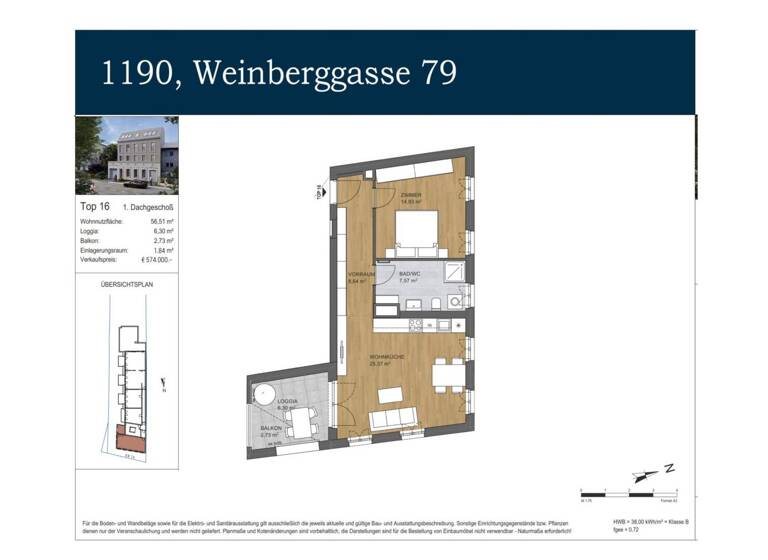 Wohnung zum Kauf - Erstbezug 574.000 € 2 Zimmer 56,5 m² 3. Geschoss Wien 1190