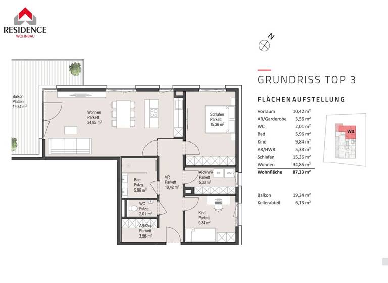 Wohnung zum Kauf - Erstbezug 890.000 € 3 Zimmer 87,3 m² 1. Geschoss Gaisbergstraße 67 Aigen I Salzburg 5020