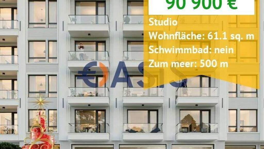 Studio zum Kauf provisionsfrei 90.900 € 1 Zimmer 61 m² 3. Geschoss Ulica ,,Kamchiya" 6 Saint Vlas 8256