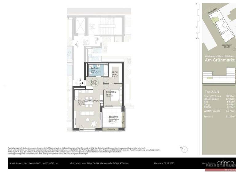 Wohnung zum Kauf - Erstbezug 469.838 € 2,5 Zimmer 64,8 m² 2. Geschoss Kaarstraße 11 und 13 Urfahr Linz 4040