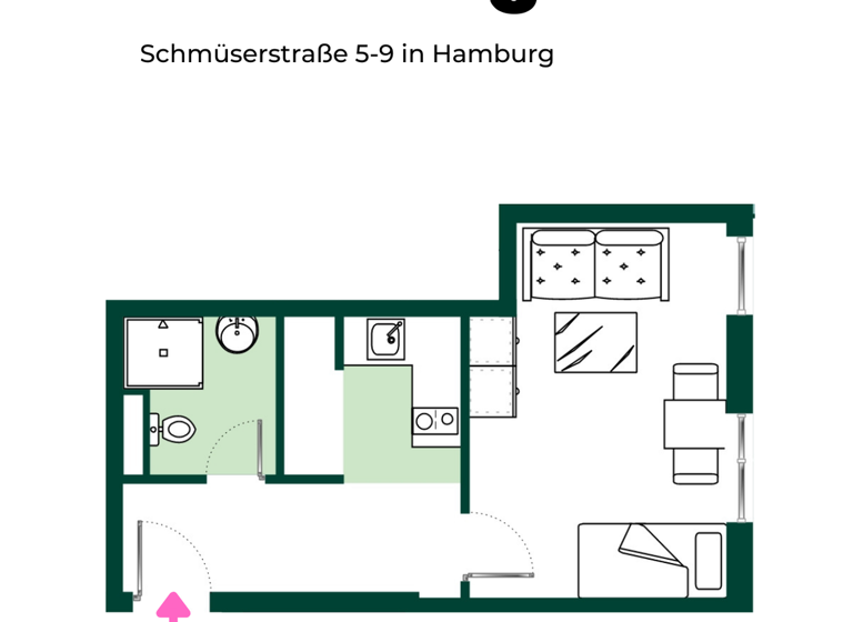 Wohnung zur Miete - Erstbezug 1.164 € 2 Zimmer 40,5 m² 2. Geschoss frei ab sofort Schmüserstraße 5-9 Wandsbek Hamburg 22041