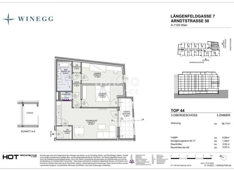 Wohnung zum Kauf - Erstbezug 445.600 € 3 Zimmer 68,2 m² 3. Geschoss Wien 1120