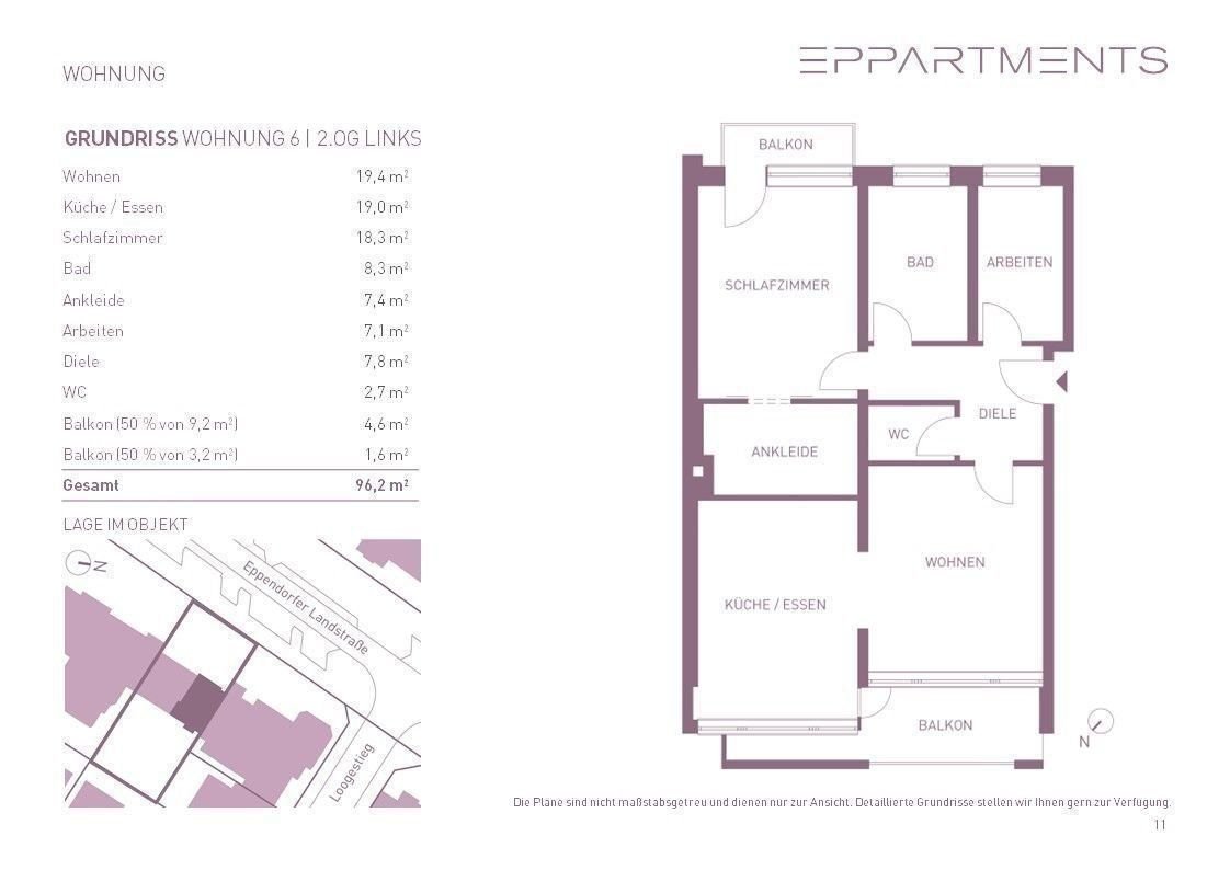 Wohnung zum Kauf provisionsfrei 1.150.000 € 3 Zimmer 96,2 m²<br/>Wohnfläche 2.<br/>Geschoss ab sofort<br/>Verfügbarkeit Eppendorfer Landstraße 32 Eppendorf Hamburg 20249