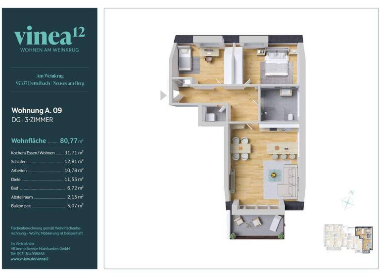Wohnung zum Kauf 399.000 € 3 Zimmer 80,8 m² Neuses am Berg Dettelbach / Neuses am Berg 97337