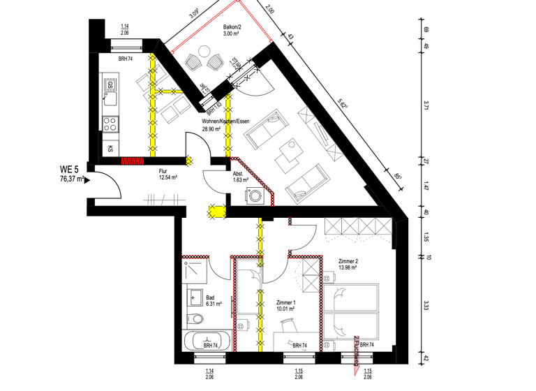 Wohnung zur Miete 878 € 3 Zimmer 76,4 m² 1. Geschoss Innenstadt Halle (Saale) 06112