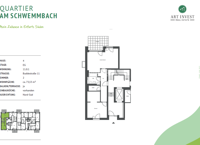 Wohnung zur Miete - Erstbezug 993 € 2 Zimmer 73,5 m² frei ab 01.05.2026 Daberstedt Erfurt 99099