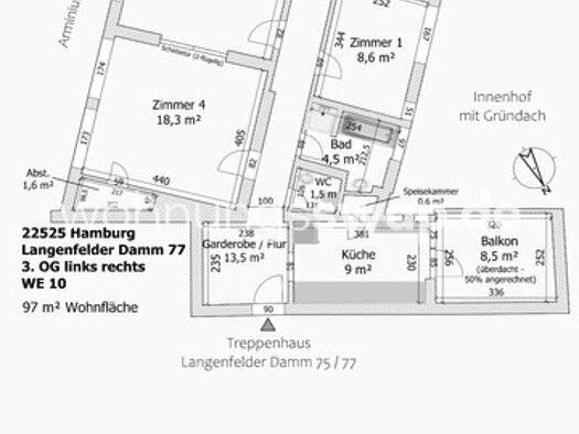 Studio zur Miete Tauschwohnung 1.400 € 4 Zimmer 97 m² 3. Geschoss Stellingen Hamburg 22525