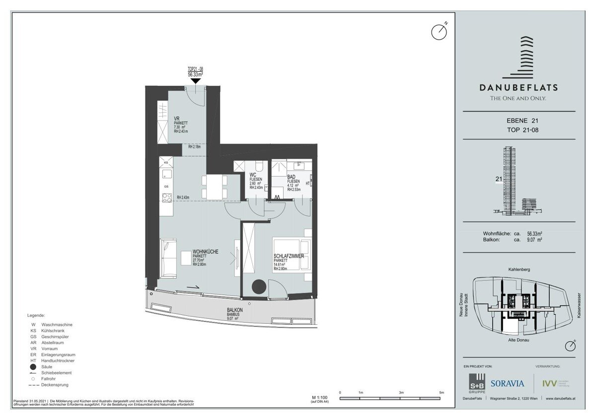 Wohnung zur Miete 1.475 € 2 Zimmer 56,3 m²<br/>Wohnfläche 21.<br/>Geschoss Wagramer Straße 2 Wien 1220