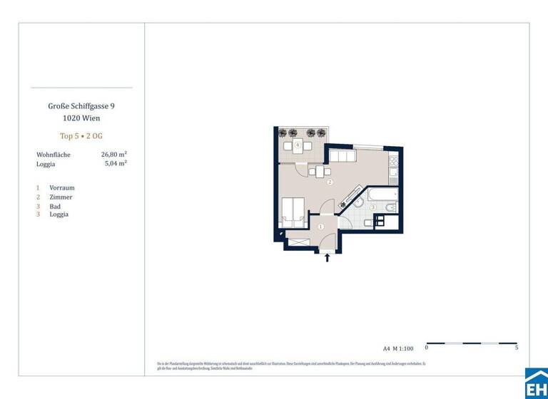 Studio zum Kauf - Erstbezug 299.000 € 1 Zimmer 26,8 m² 2. Geschoss Große Schiffgasse Wien 1020
