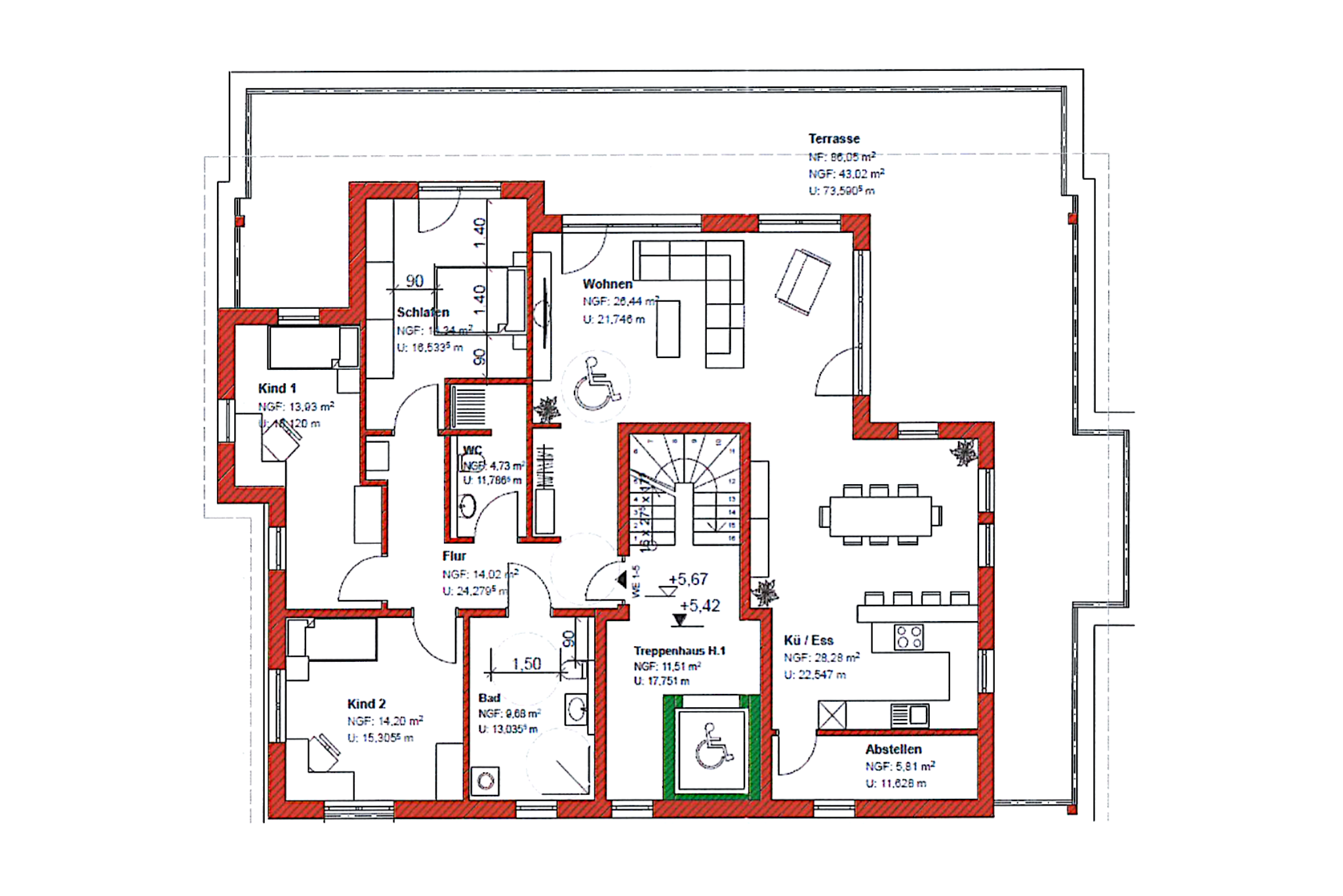 Penthouse zur Miete 1.980 € 4,5 Zimmer 174,1 m²<br/>Wohnfläche 3.<br/>Geschoss Ottenheim Schwanau 77963