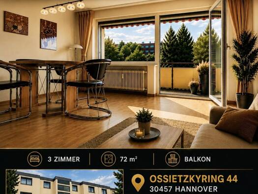 Wohnung zur Miete 1.095 € 3 Zimmer 72 m² Geschoss 2/2 frei ab sofort Ossietzkyring 44 Mühlenberg Ricklingen 30457