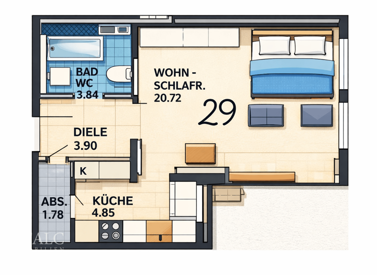 Studio zum Kauf 119.000 € 1 Zimmer 39 m² 2. Geschoss Schoppershof Nürnberg 90491
