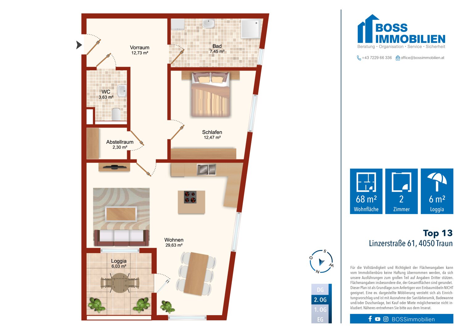 Wohnung zum Kauf 319.000 € 2 Zimmer 68,2 m²<br/>Wohnfläche 2.<br/>Geschoss Linzerstraße 61 Traun 4050