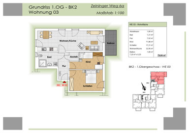 Wohnung zur Miete 422 € 3 Zimmer 79,8 m² 1. Geschoss Zeininger Weg 6a Wörth Wörth an der Donau 93086