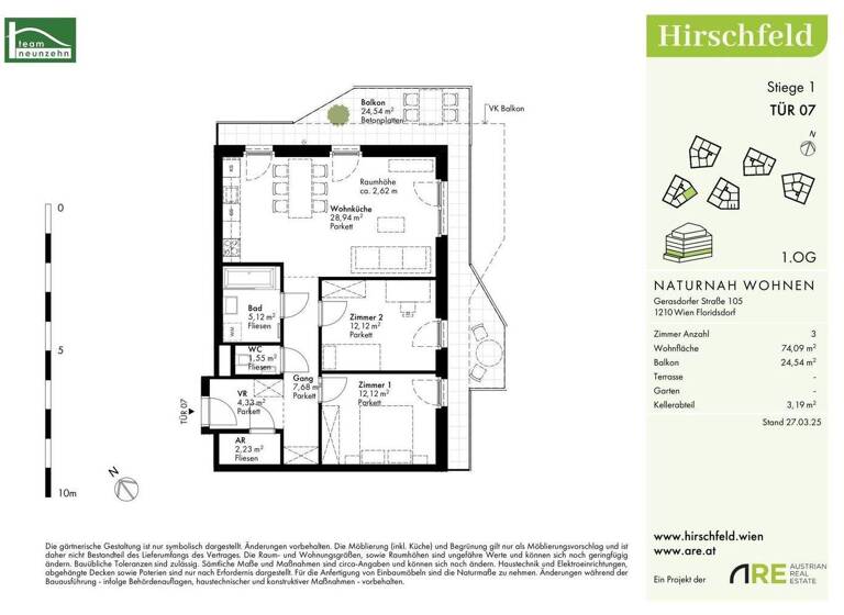 Wohnung zum Kauf - Erstbezug provisionsfrei 407.300 € 3 Zimmer 74,1 m² 1. Geschoss Gerasdorfer Straße 105 Wien 1210