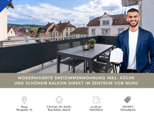 Wohnung zum Kauf 229.000 € 3 Zimmer 67,7 m² 1. Geschoss frei ab 01.10.2026 Murgtalstraße 16 Murg Murg 79730