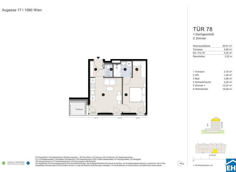 Wohnung zum Kauf - Erstbezug 442.200 € 2 Zimmer 40,6 m² 7. Geschoss Augasse Wien 1090