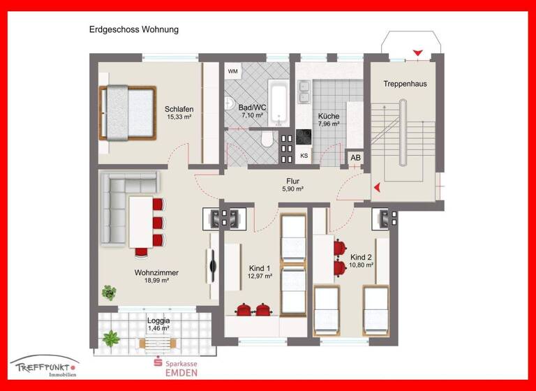 Wohnung zum Kauf 88.000 € 4 Zimmer 80,5 m² Barenburg Emden 26721