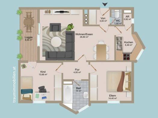 Wohnung zum Kauf 270.000 € 3 Zimmer 78,9 m² 1. Geschoss Lind Villach 9500