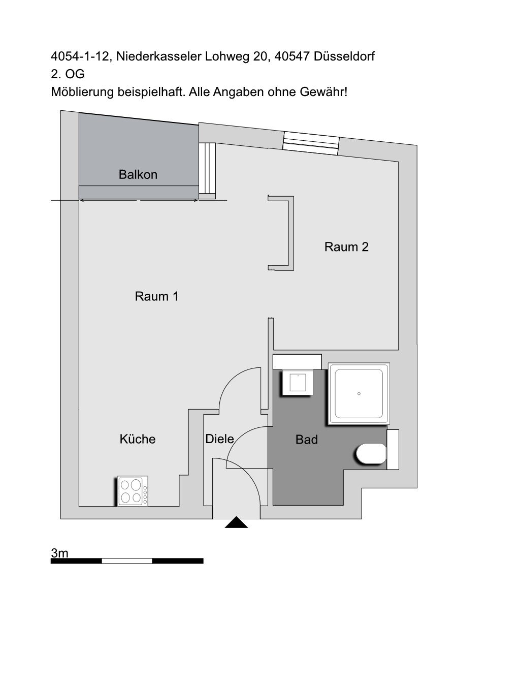 Wohnung zur Miete 650 € 1 Zimmer 40,3 m²<br/>Wohnfläche 2.<br/>Geschoss Niederkasseler Lohweg 20 Oberkassel Düsseldorf 40547