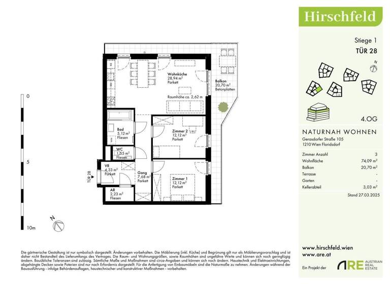 Wohnung zum Kauf - Erstbezug provisionsfrei 460.000 € 3 Zimmer 74,1 m² 4. Geschoss Wien 1210
