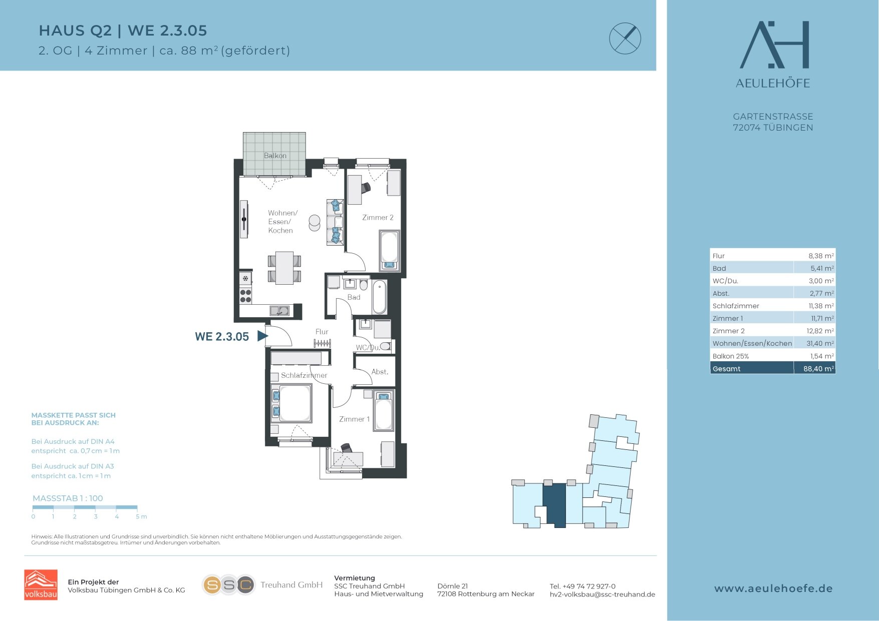 Wohnung zur Miete nur mit Wohnberechtigungsschein 906 € 4 Zimmer 88 m²<br/>Wohnfläche ab sofort<br/>Verfügbarkeit Gartenstr. 227 Lustnau - Aeule Tübingen 72074