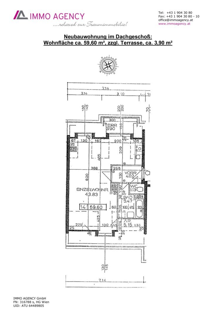 Wohnung zur Miete 808 € 1 Zimmer 59,6 m²<br/>Wohnfläche 5.<br/>Geschoss Wien 1170