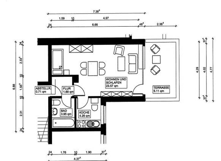 Studio zur Miete 404 € 1 Zimmer 38 m² EG frei ab 01.05.2026 Riphahnstraße 35 Seeberg Köln 50769