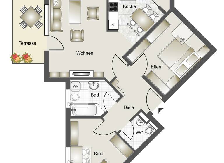 Wohnung zum Kauf 269.000 € 3 Zimmer 73,8 m²<br/>Wohnfläche Dachgeschoss, EG<br/>Geschoss Gerlenhofen Neu-Ulm / Gerlenhofen 89233
