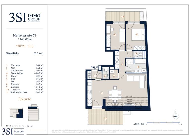 Wohnung zum Kauf - Erstbezug 766.063 € 3 Zimmer 83,4 m² 5. Geschoss Meiselstraße 79 Wien 1140