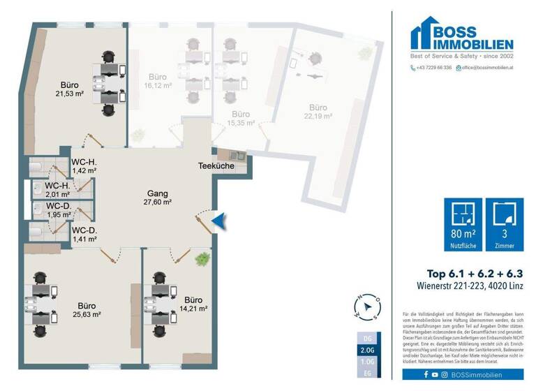 Büro zur Miete 797 € 3 Zimmer 79,7 m² Bürofläche Wienerstraße 221-223 St. Peter Linz 4020