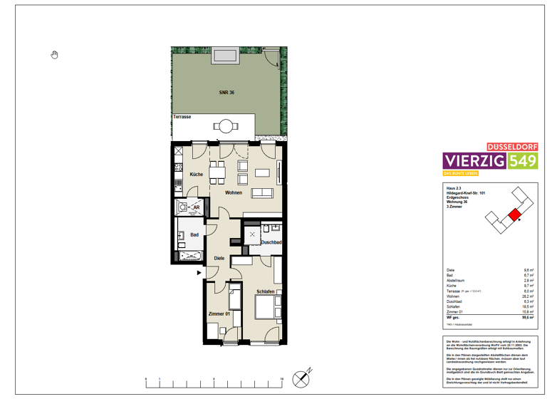 Wohnung zum Kauf - Erstbezug provisionsfrei 716.900 € 3 Zimmer 99,6 m² EG Hildegard-Knef-Straße 101 Heerdt Düsseldorf 40549