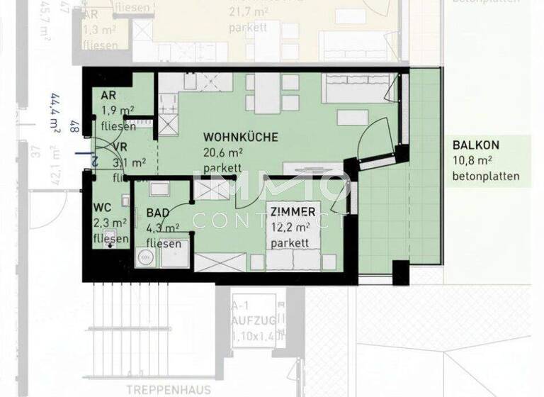 Wohnung zum Kauf - Erstbezug 299.500 € 2 Zimmer 44,4 m² 1. Geschoss frei ab 30.06.2028 Wulzendorfstraße 101 Wien 1220