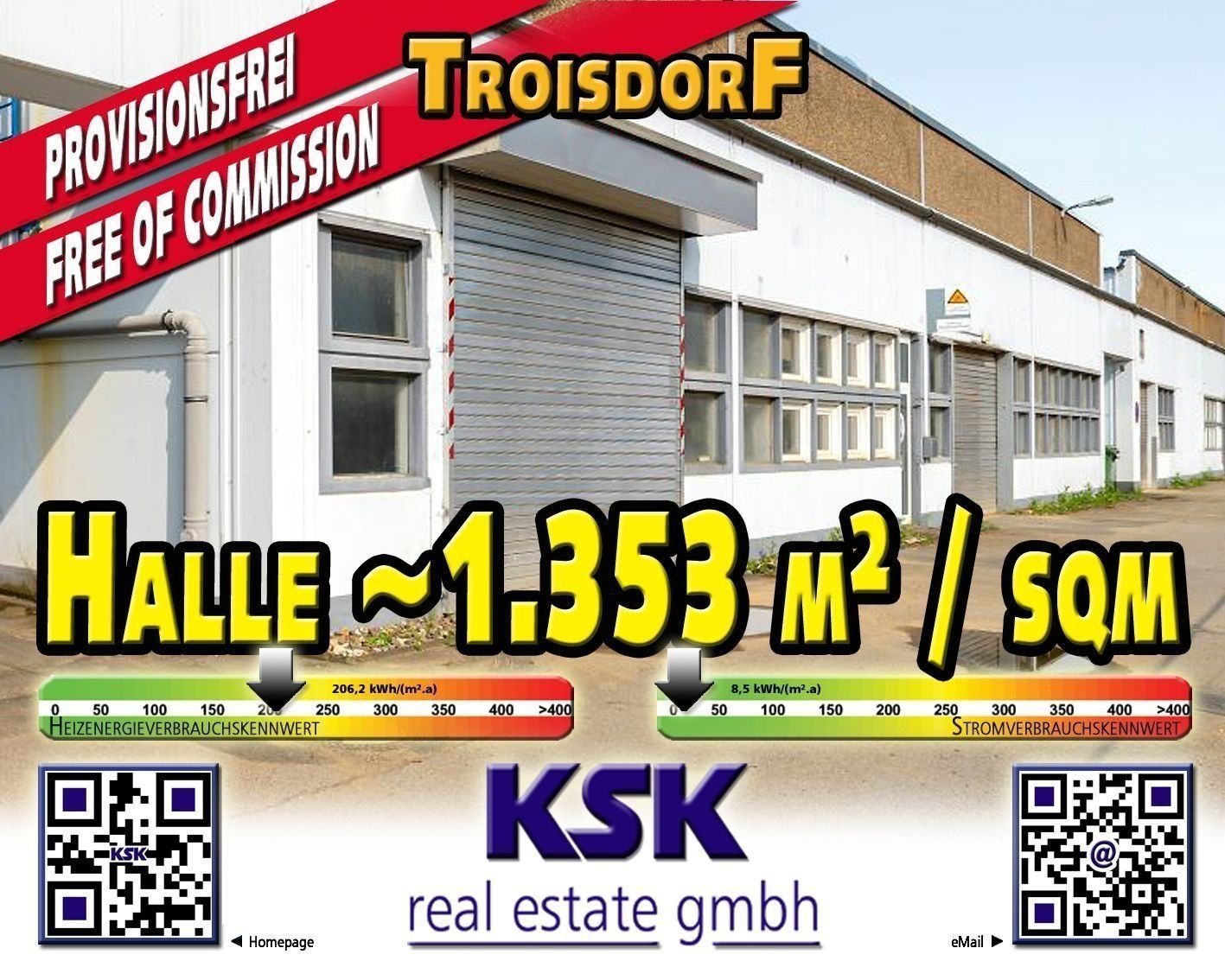 Lagerhalle zur Miete provisionsfrei 1.353 m²<br/>Lagerfläche von 470 m² bis 3.032 m²<br/>Teilbarkeit Troisdorf Troisdorf 53840