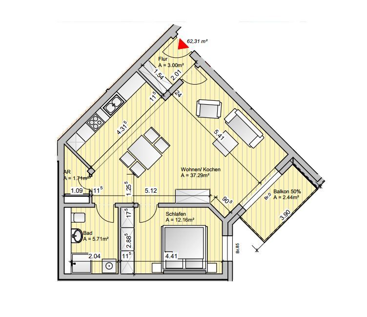 Wohnung zur Miete 620 € 2 Zimmer 62,3 m²<br/>Wohnfläche 2.<br/>Geschoss 01.01.2025<br/>Verfügbarkeit Thomas-Kantzow-Str. 13b Knieper West Stralsund 18435