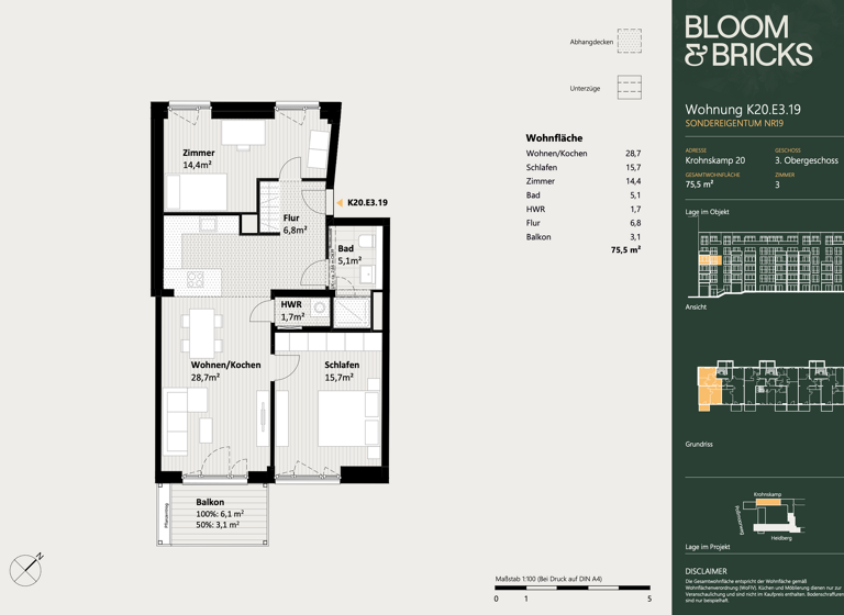 Wohnung zum Kauf - Neubau 865.000 € 3 Zimmer 75,5 m² 3. Geschoss Winterhude Hamburg 22301