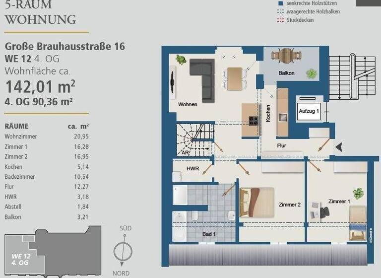 Maisonette zur Miete - Erstbezug 2.130 € 5 Zimmer 142 m² 4. Geschoss frei ab sofort Große Brauhausstr. 16 Altstadt Halle 06108