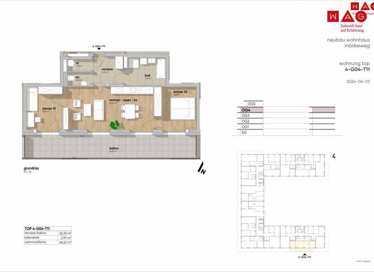 Wohnung zum Kauf - Erstbezug 458.430 € 3 Zimmer 64,6 m² frei ab sofort Mörikeweg Waldegg Linz 4020