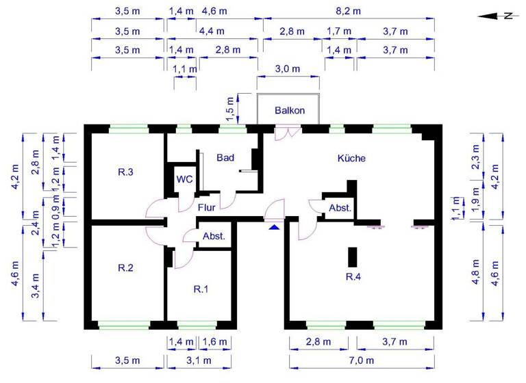 Wohnung zur Miete 1.330 € 4 Zimmer 126,7 m² 1. Geschoss Erxleber Str. 3 Stadtfeld West Magdeburg 39110