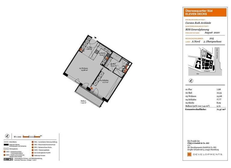 Wohnung zur Miete - Erstbezug 2.300 € 2 Zimmer 72 m² 5. Geschoss frei ab sofort Überseeallee 2B HafenCity Hamburg 20457