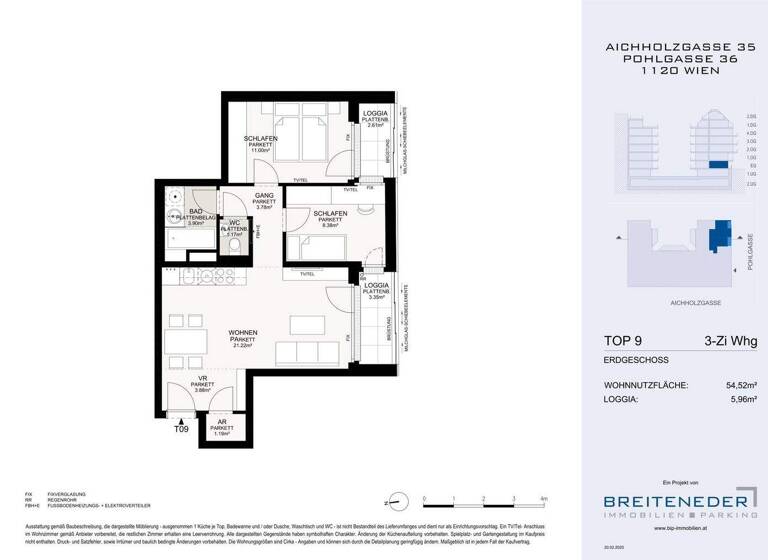 Wohnung zum Kauf - Erstbezug 345.000 € 3 Zimmer 54,5 m² EG Aichholzgasse Wien 1120