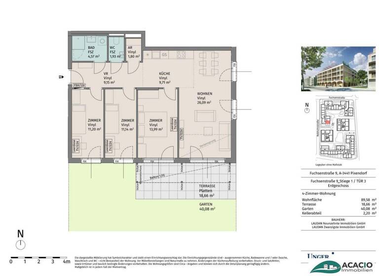 Wohnung zur Miete - Erstbezug 869 € 4 Zimmer 89,6 m² EG Pixendorf 3451