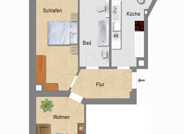 Wohnung zur Miete 899 € 2 Zimmer 64 m² 1. Geschoss Fuchshainer Straße 6 Reudnitz-Thonberg Leipzig 04317
