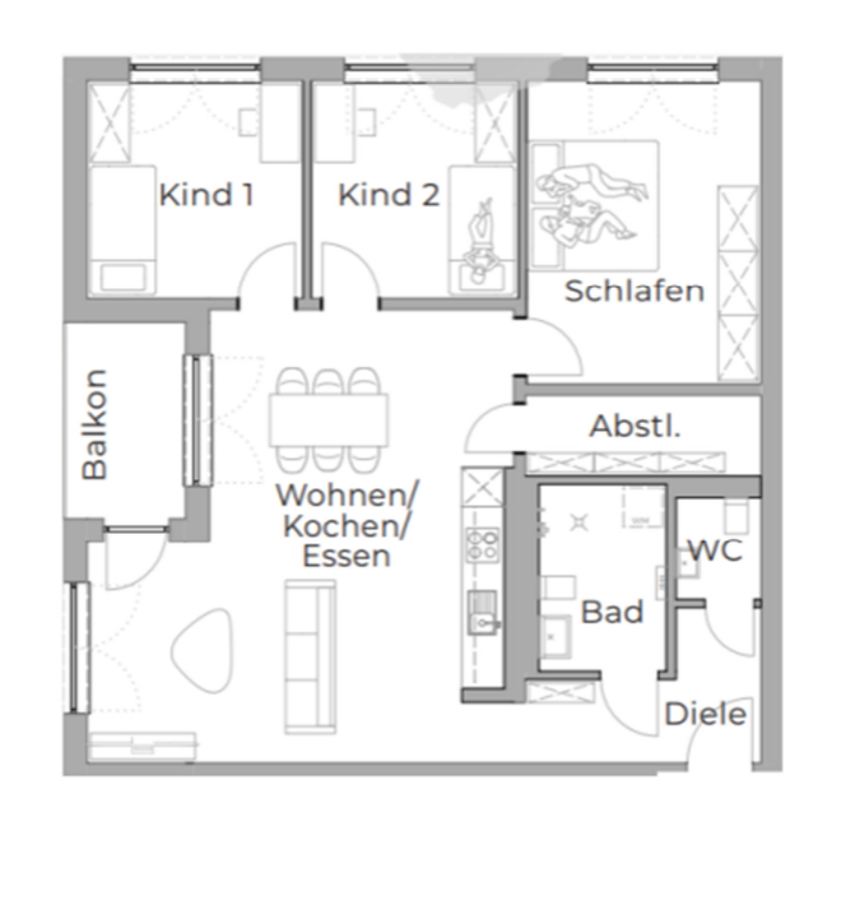 Wohnung zur Miete nur mit Wohnberechtigungsschein 557 € 4 Zimmer 91 m² 2. Geschoss Marie-Juchacz-Strasse 1 Burglengenfeld Burglengenfeld 93133