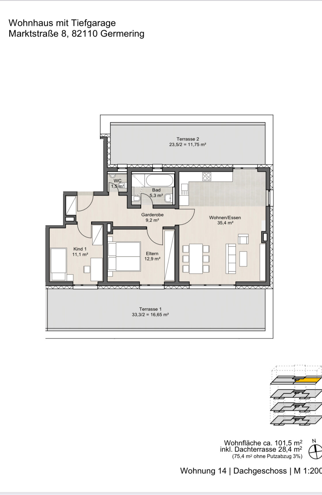 Wohnung zur Miete 1.830 € 3 Zimmer 101,5 m²<br/>Wohnfläche 3.<br/>Geschoss Marktstraße Unterpfaffenhofen Germering 82110