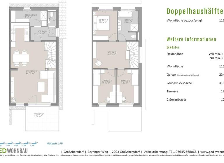 Doppelhaushälfte zum Kauf provisionsfrei 599.760 € 4 Zimmer 116,9 m² 319,8 m² Grundstück Großebersdorf 2203