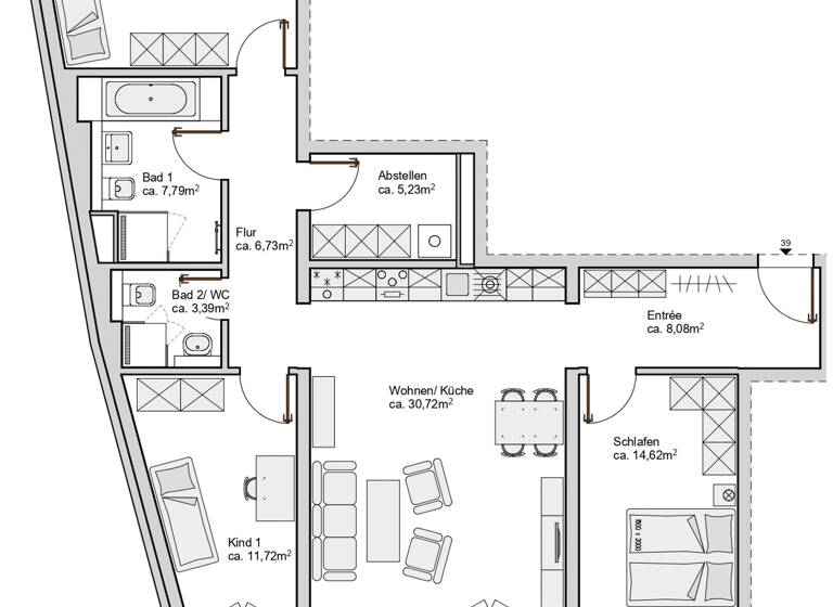 Wohnung zur Miete - Neubau 1.496 € 4 Zimmer 104,1 m²<br/>Wohnfläche 3.<br/>Geschoss Cichoriusstraße 24b Anger-Crottendorf Leipzig 04318